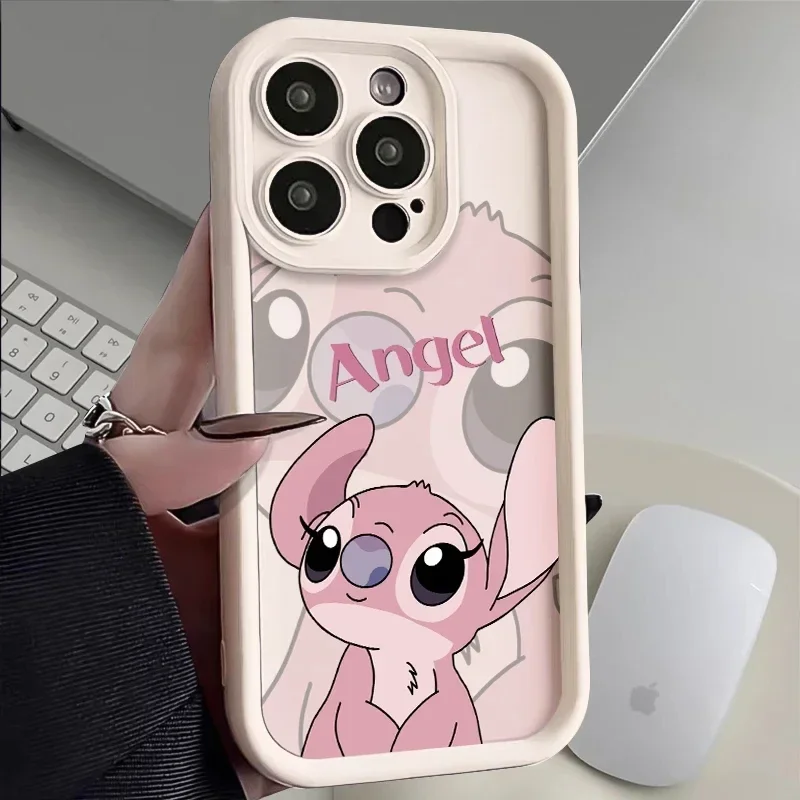 Cute Disney Pink Stitch Couple Phone Case For iPhone 11 12 13 14 15 Pro Max X XR XS MAX 8 7 Plus Silicone Shockproof Cases Cover