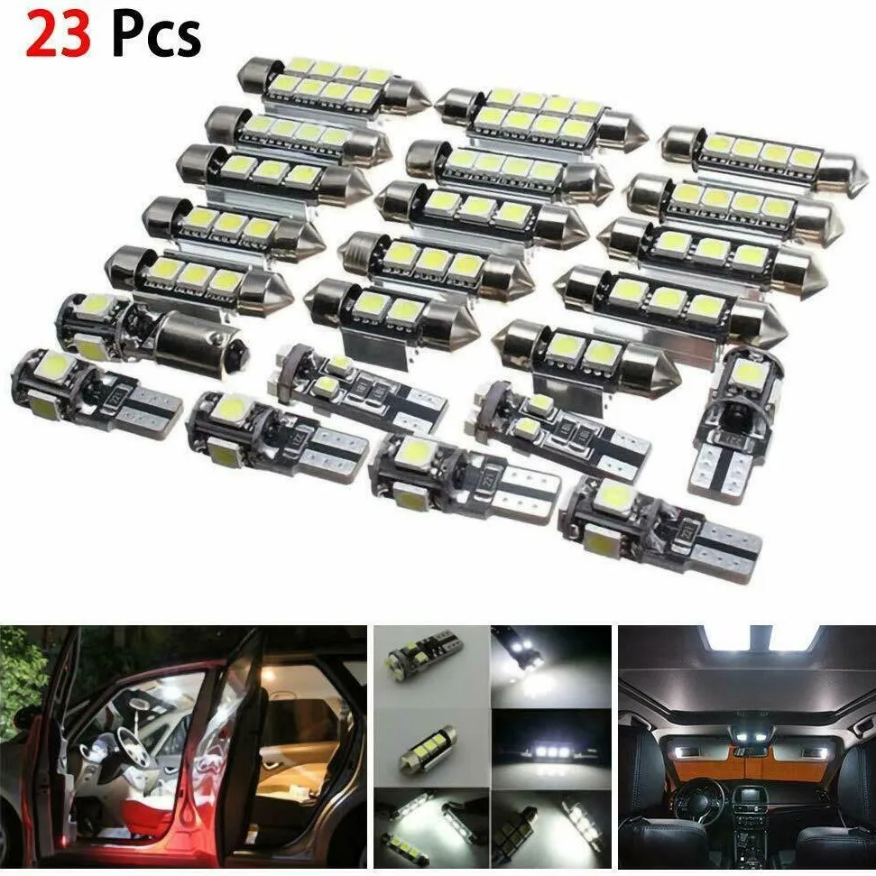 23pcs Led Car Light Bulb T10 Interior Map Dome Trunk License Plate Lamps Kit Ultra-thin Shape White Lights