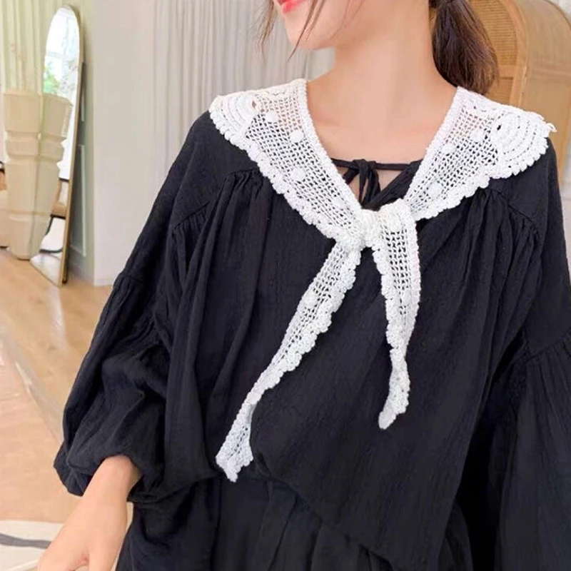Cuello falso hueco de ganchillo de punto de encaje para mujer, chal decorativo, accesorios de ropa, cuello desmontable
