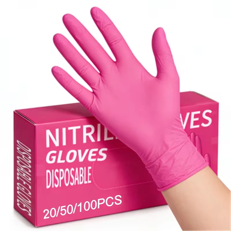 20/50/100PCS Fuchsia Nitrile Disposable Gloves Latex Free Light Duty Cleaning Gloves for Household Kitchen Hair Dye Esthetician