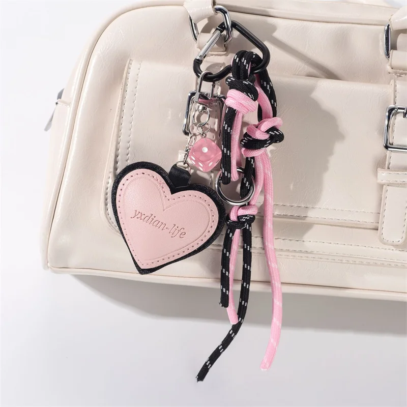 Creative Glossy Leather Keyring Y2k Long Pink Dice Backpack Pendant Bag Charms Handmade Bag Purse Decor Gift
