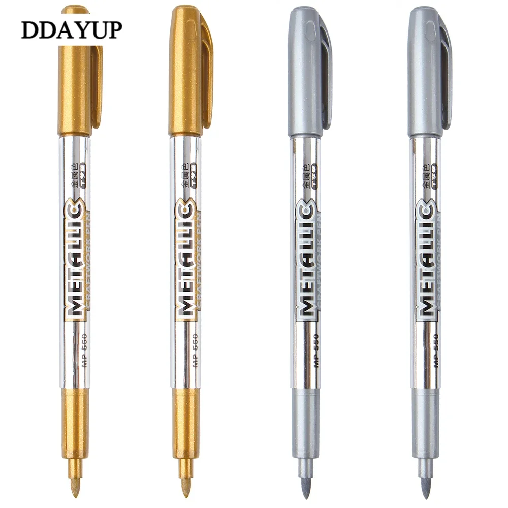 4Ppcs/lot Paint Pen Metal Color Pen Technology Gold And Silver 1.5mm Up Paint Pen Student Supplies Marker Pen