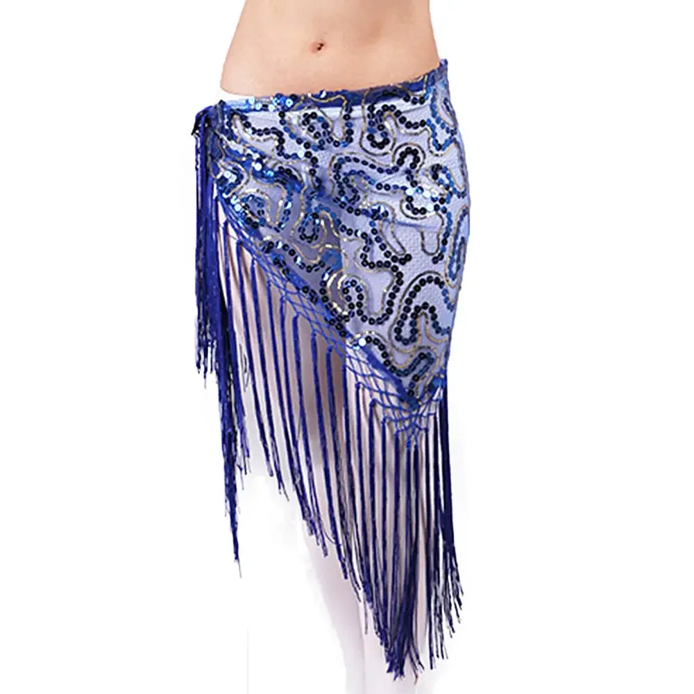 Women Belly Dance Costume Triangle Hip Scarf Sequins Fringe Tassels Belt 7 Colors