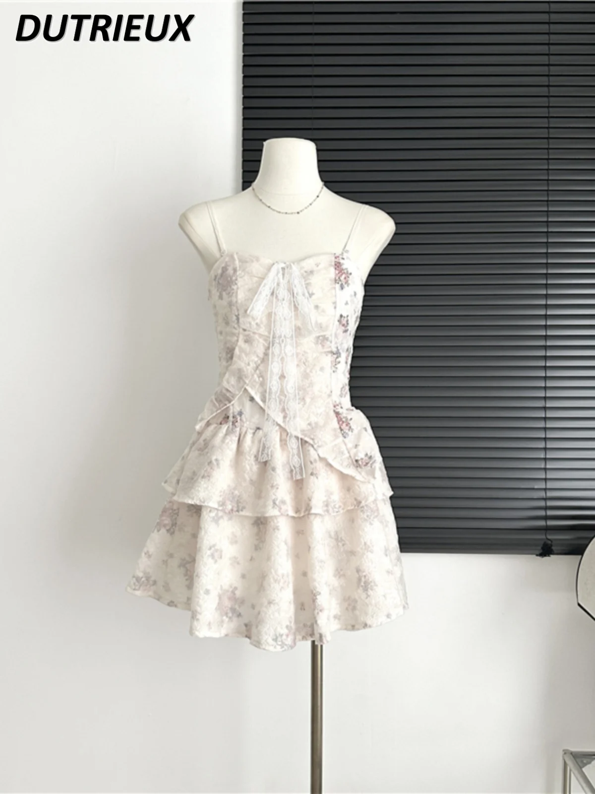 

Spring and Summer New Thin Elegant Chiffon Suspender Tube Top Floral Dress for Women Fashion Sweet Cute Ladies Short Dresses