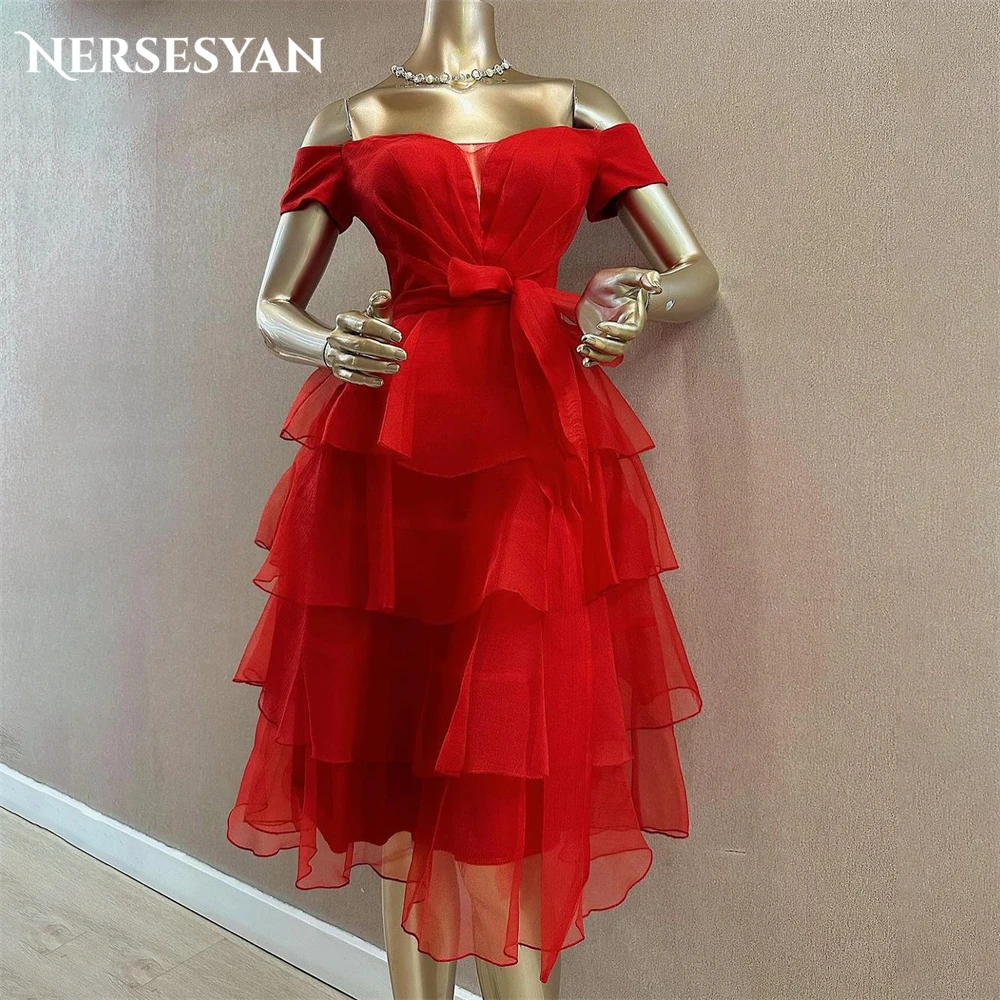 

Nersesyan Solid Elegant Formal Prom Dresses Off Shoulder A-Line Sleveless Evening Dresses Tiered Tulle Ruffles Party Gowns 2024