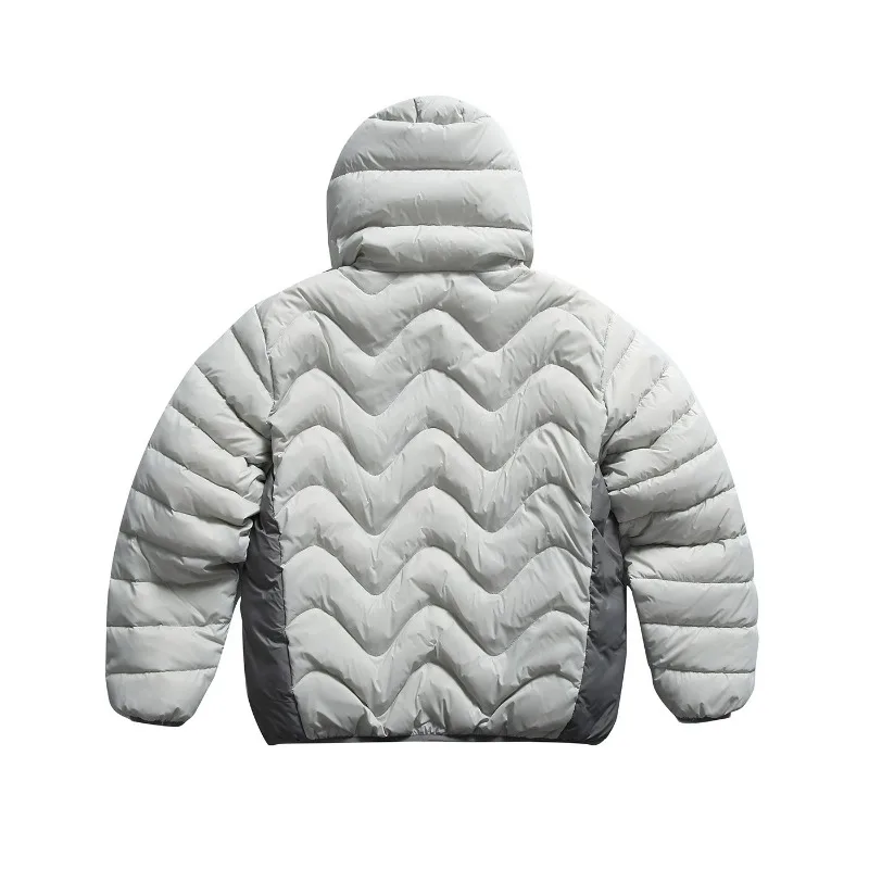 2026 New Men Winter 90% White Duck Down Jacket Hooded Wavy Quilted Puffer Coat Soft Warm Spliced Couple Windproof Outwear Tops
