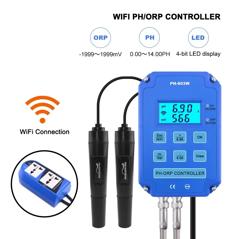 Ph-803w 2 In 1 Portable Wifi Output Power Relay Monitor Water Quality Tester Ph Meter For Analysis Aquarium