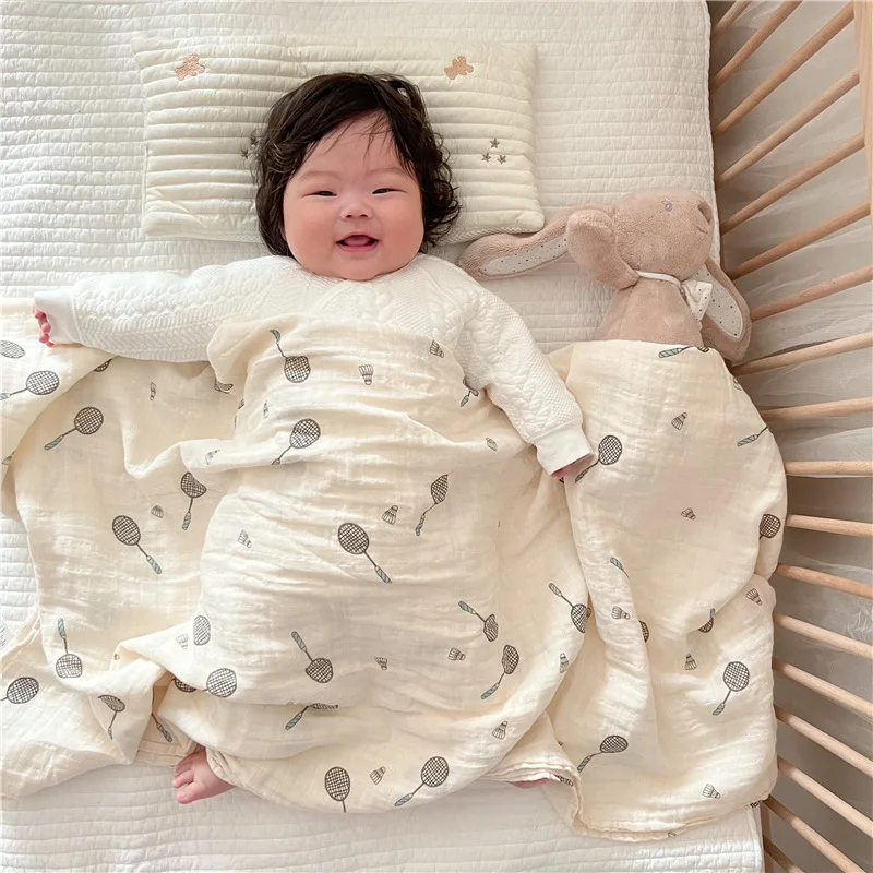 

Baby Sleeping Blanket Newborn Swaddle Blanket 4-Layer Gauze Infant Wrap Bedding Printed Cotton Muslin Blankets Quilt Cover 120cm