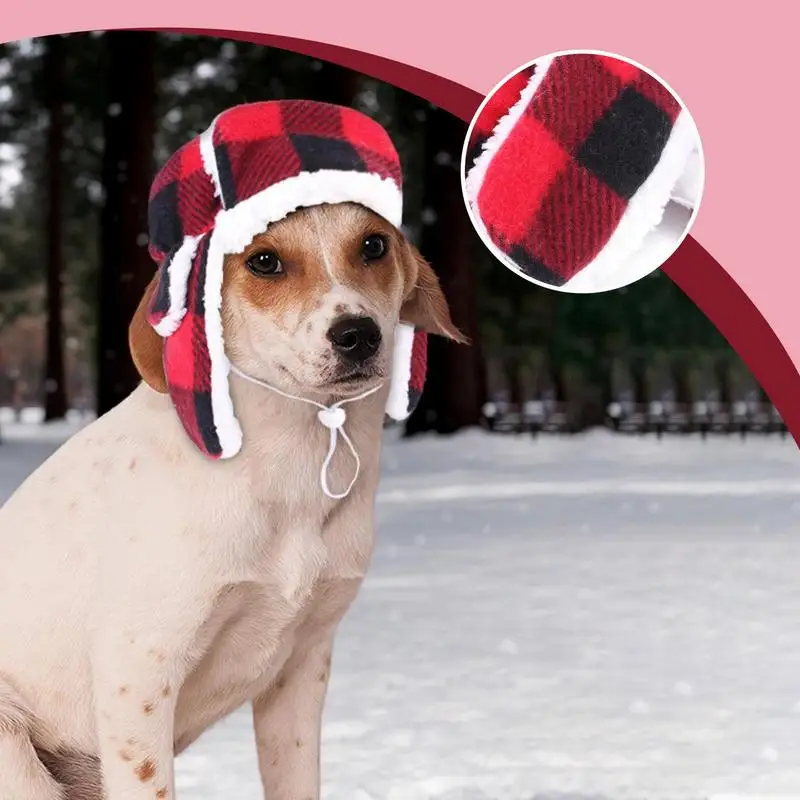 Red Dog Hat Winter Hat Pet Hat Dog Beanie Dog Ear Warmer Pet Headwear Cat Hats Red Plaid Christmas Beanie for Dogs Cats