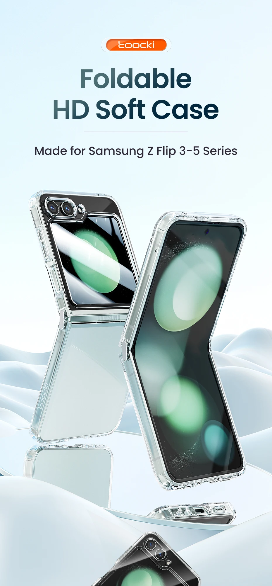 Toocki Transparente TPU-Telefonhülle für Samsung Galaxy Z Flip 6, 5, 4, 3, 5G, stoßfeste Abdeckung für Samsung Z Flip 6, 5 4 – Detail 1