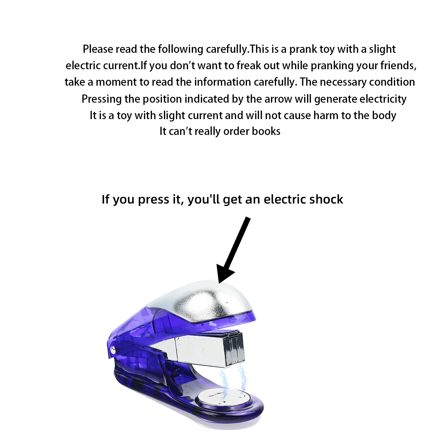 Juguete de broma de descarga eléctrica, grapadora humana eléctrica, broma del día de los inocentes, grapadora de simulación, broma, color aleatorio