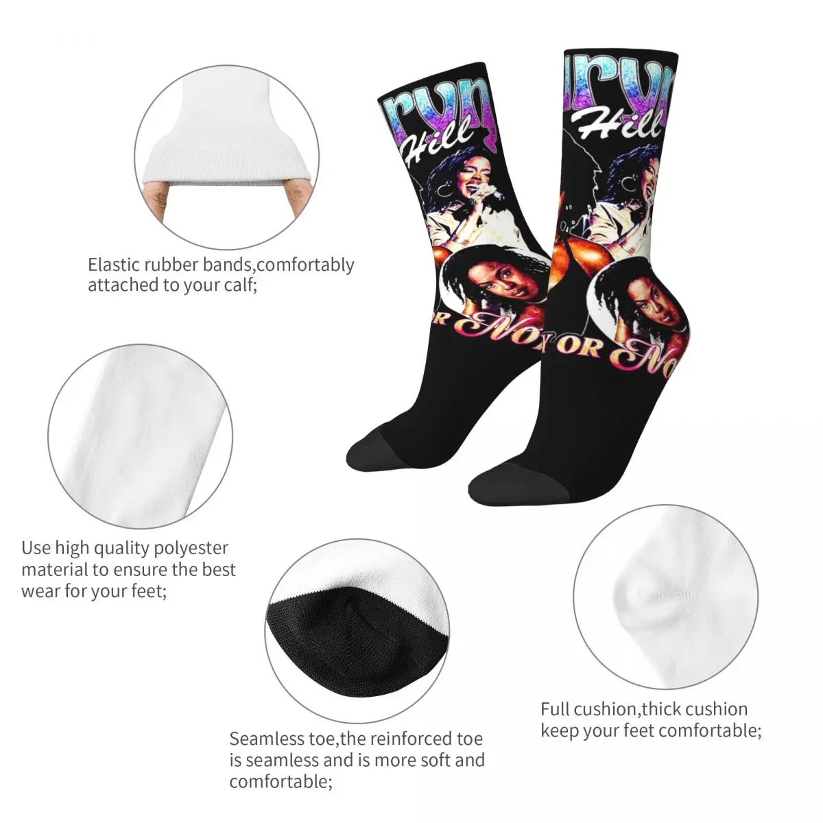 Hip-hop Retro Lauryn Hill Rapper Design Theme Warm Crew Socks Stuff All Season Album Cover Cute Long Socks Breathable