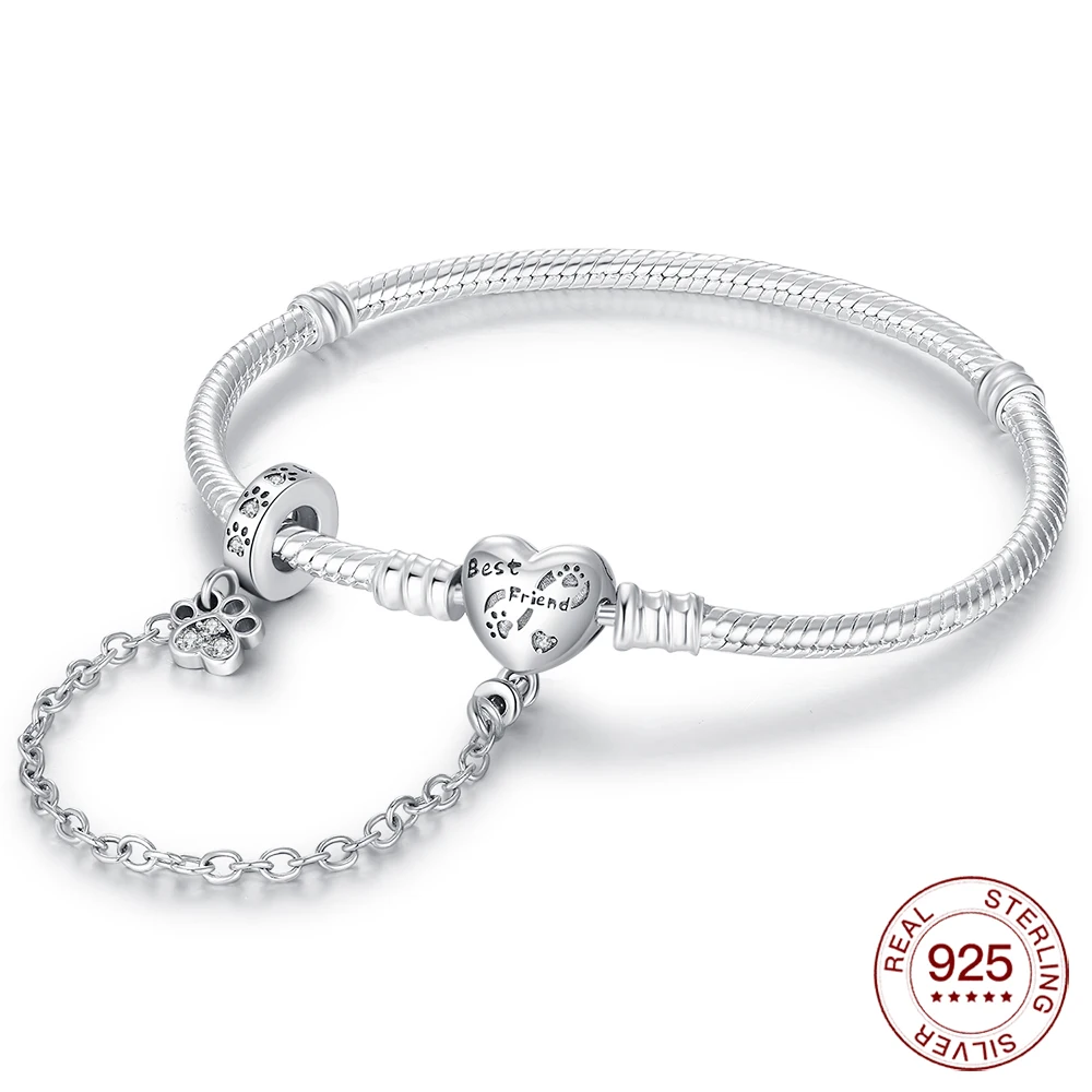 

Браслет из стерлингового серебра 925 пробы, лучший друг, пряжка в форме сердца, защитная цепочка для женщин, оригинальные очаровательные бусины, ювелирные изделия, подарки для любви