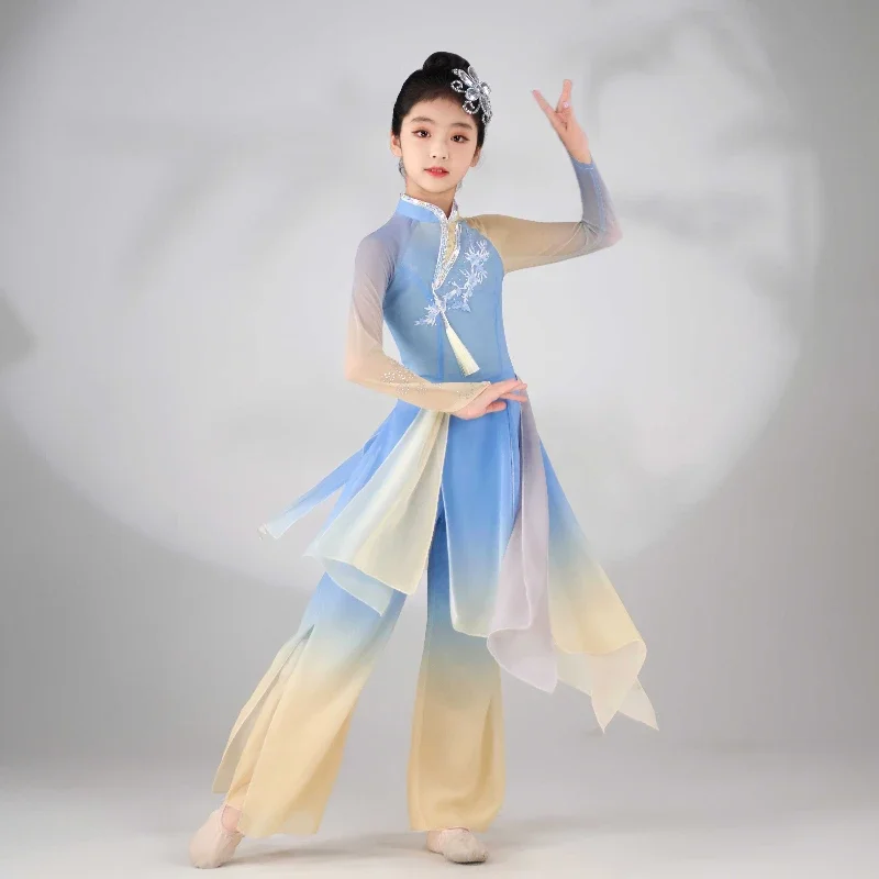 สาวสไตล์จีน Hanfu แห่งชาติเต้นรําเครื่องแต่งกาย Yangko เสื้อผ้าโมเดิร์นเต้นรําเด็กแบบดั้งเดิมจีนเครื่องแต่งกายเวที