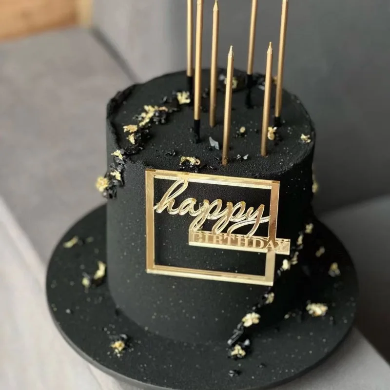 زينة كعكة عيد ميلاد سعيد ليزر ، أحرف فنية ذهبية أكريليك ، علبة كيك للذكرى السنوية ، لوازم حفلة عيد ميلاد