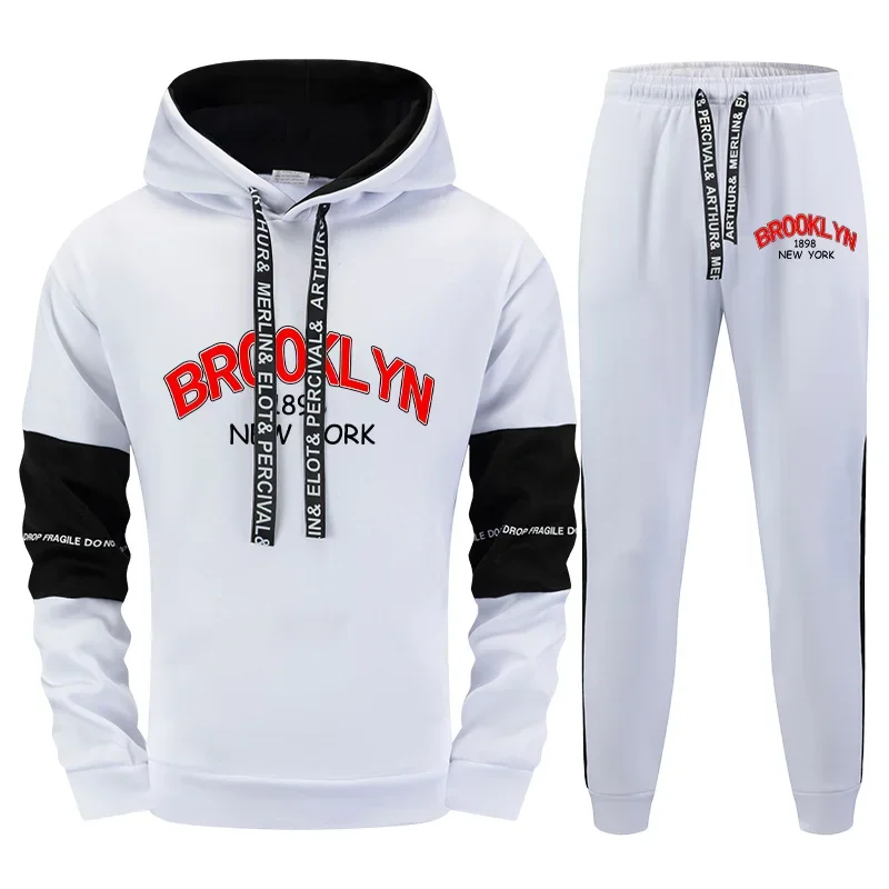 Mens Tracksuit Print Casual Single Piece Sweatshirts Sweatpants Gym Hoodie Pants Sports Jogging Mens Clothing Hip Hop Streetwear