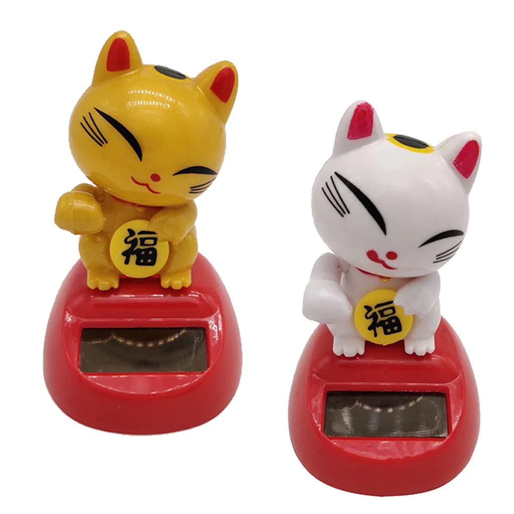 Solar Powered Lucky Cat Dancing Ornament Flip Flap Toy Figurine Statue Shaking Hands Swinging Cat Doll Home Decor Car Ornament