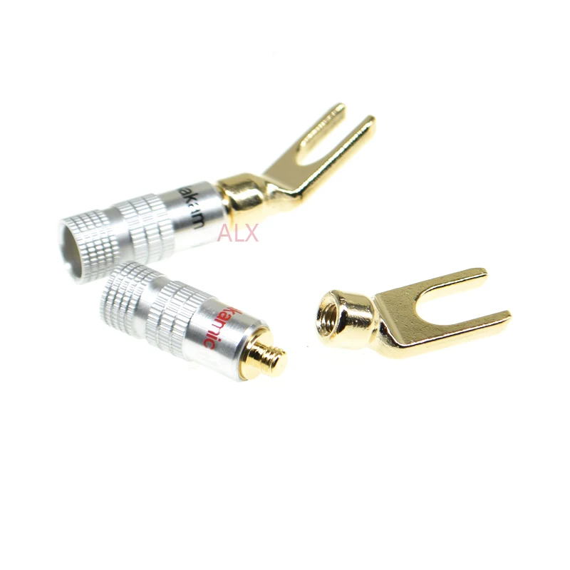 2Pcs Gold plated Y U Shape Banana Plug Audio Speaker Plugs Screw Fork Spade Cable Wire Connector for Binding Post