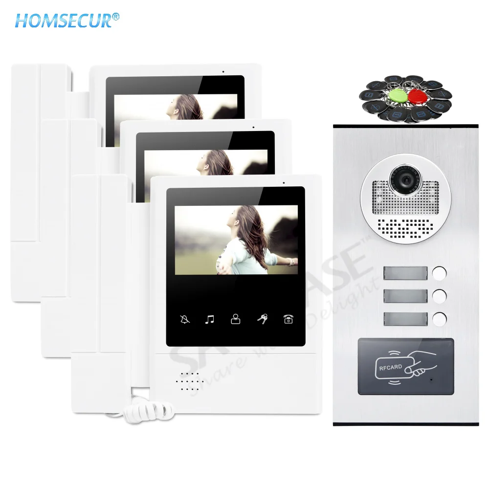 HOMSECUR 4 سلك 700TVL 4.3 "فيديو هاتف الباب المنزلي نظام اتصال داخلي مع سماعة RFID الوصول للرؤية الليلية لـ 3 عائلات #1