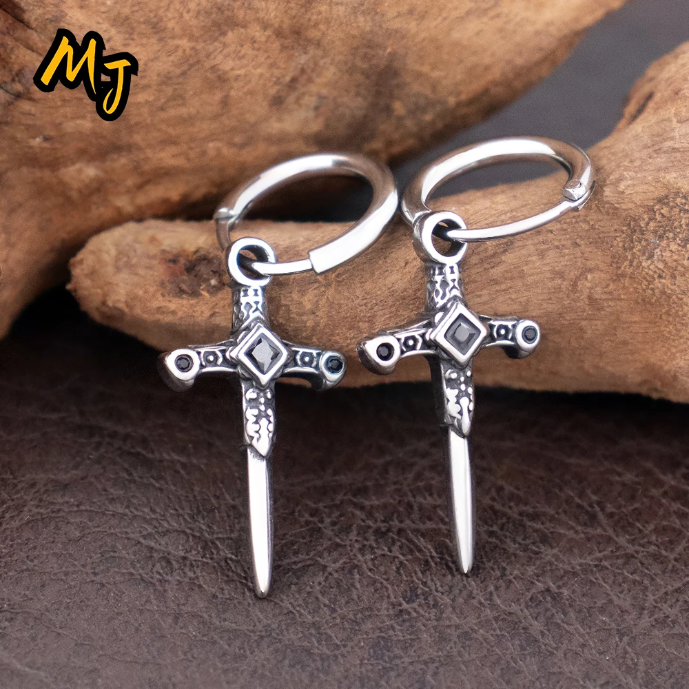 Stainless Steel Vintage Dagger Drop Earring for Womens Popular Classic Cross Earrings Punk Rock Ear Jewelry Accessories Wholesal