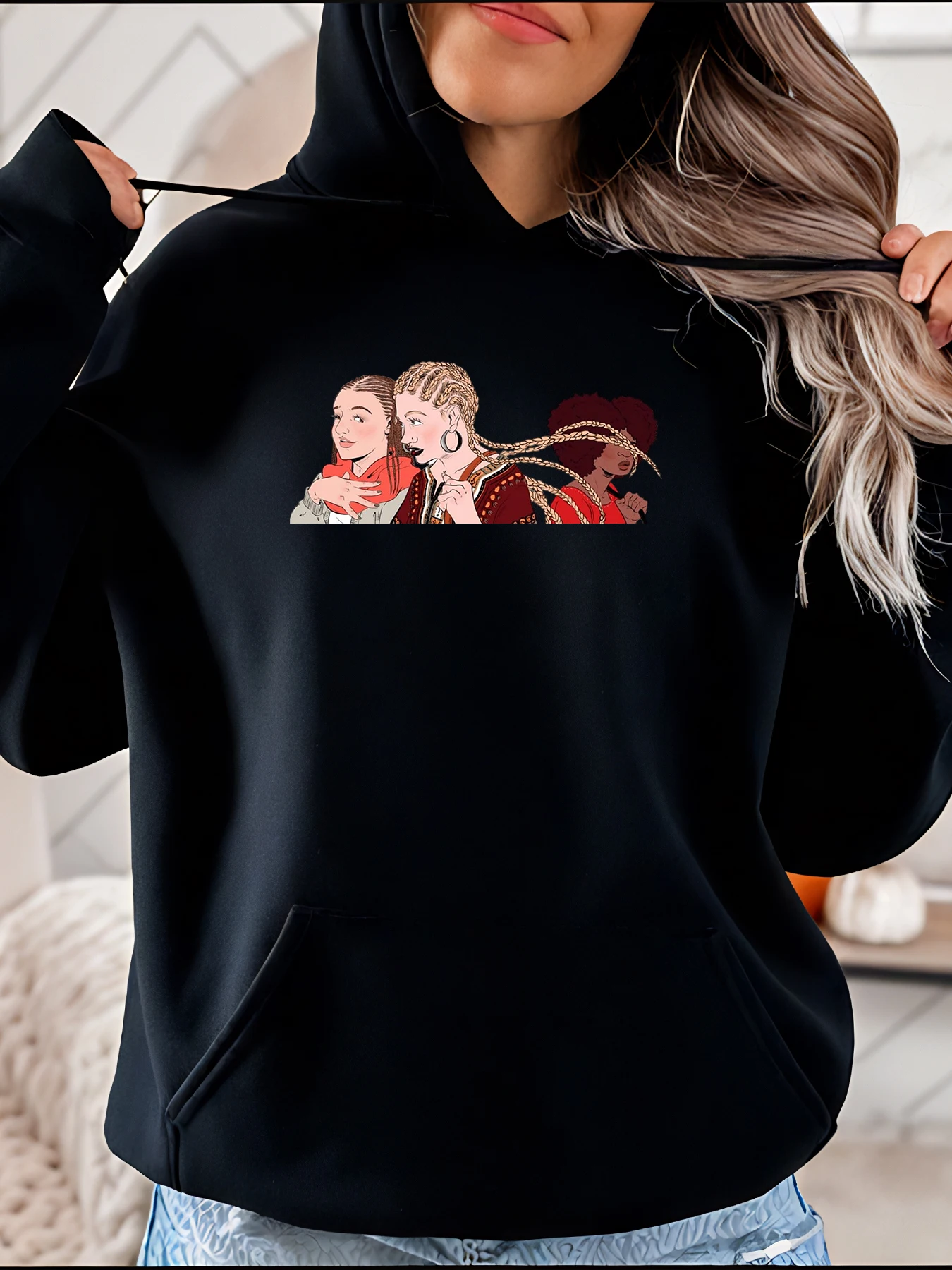 

Женская толстовка с черным принтом, три женских дизайна, повседневная модная уличная одежда 280