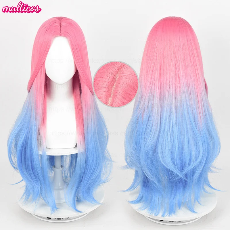 

Mizi Cosplay Wig 76cm Long Pink Blue Dyeing Gradient Heat Resistant Synthetic Hair Simulated Scalp Lolita Anime Wigs + Wig Cap