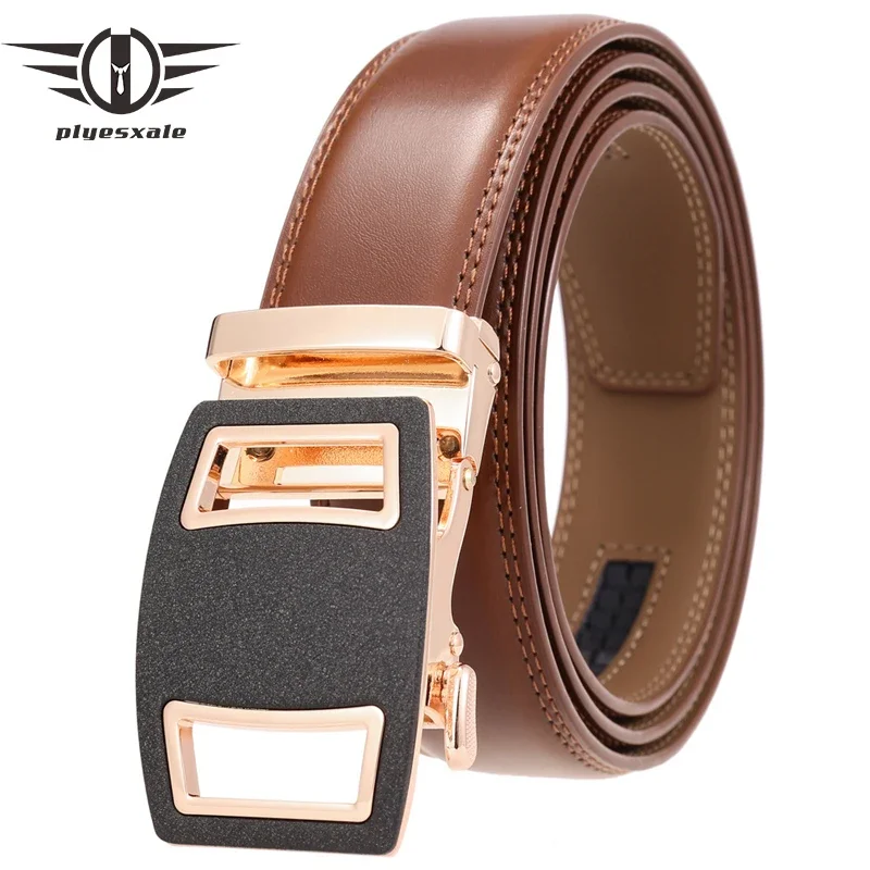 

New Popular Dark Brown Leather Belts for Men Formal Business Style Genuine Leather Automatic Buckle Belt Brand 3.5cm Width B452