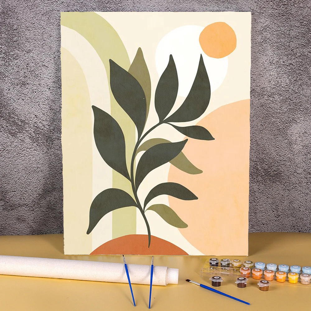 

Modern Decor Paint By Numbers DIY Set On Canvas Simple Leaves Coloring By Numbers Adults Crafts Plant Picture Number Drawing