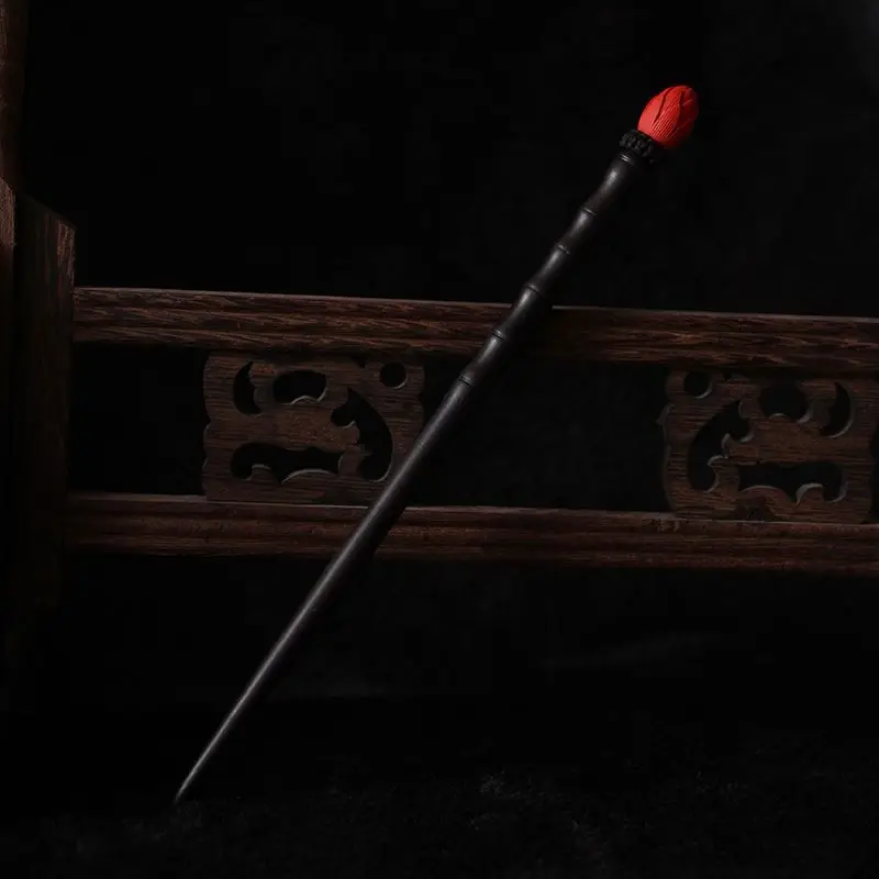 Chinese Style Good Luck Cinnabar Lotus Ebony Bamboo Joint Hair Stick Handmade Vintage Hanfu Hair Accessory For Women Hair Bun