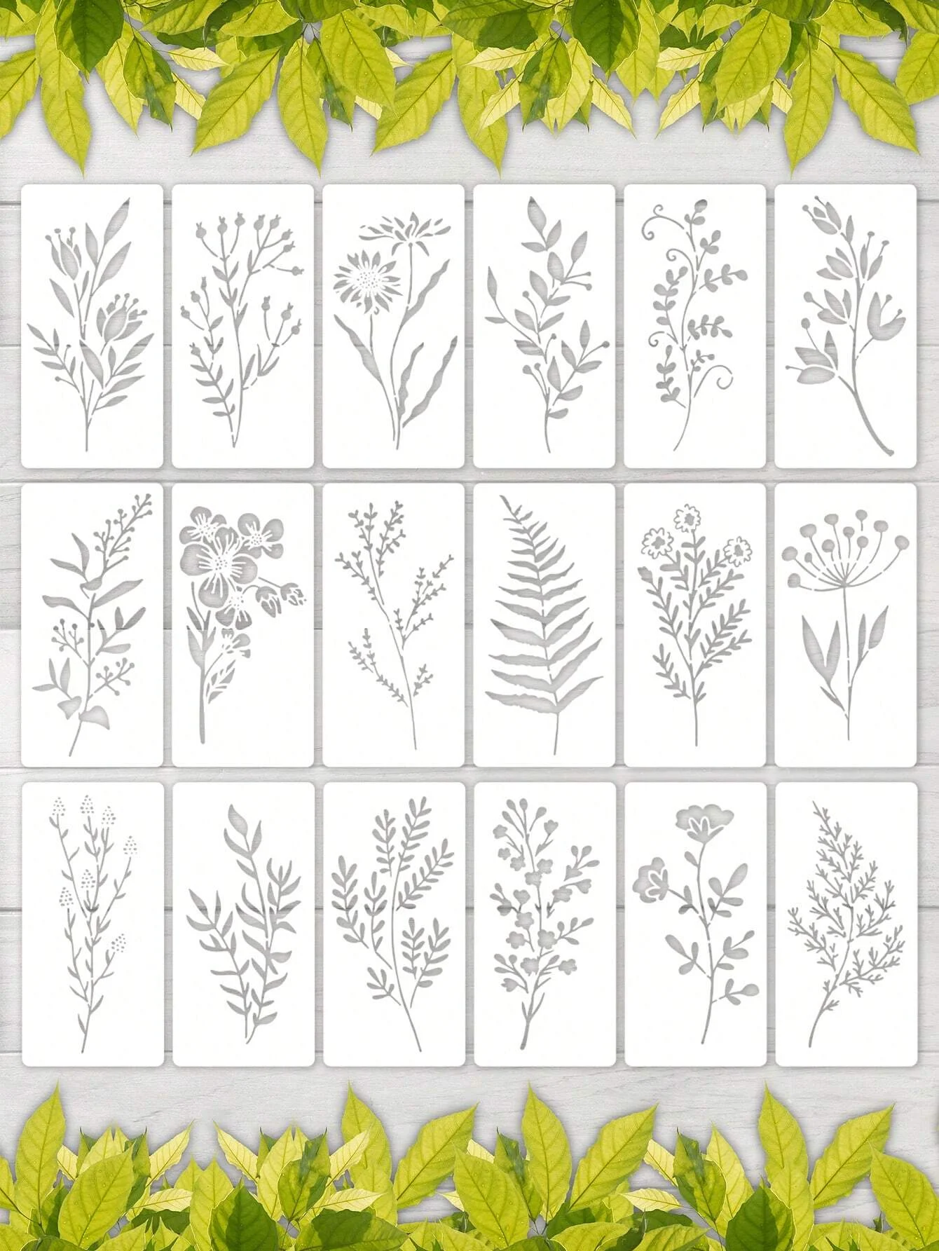 18Pcs Reusable White Pet Waterproof Stencils Crafts Stencils DIY Art Scrapbook Set, 2.95*5.9Inch Wall Rock Canvas Blackboard Hom