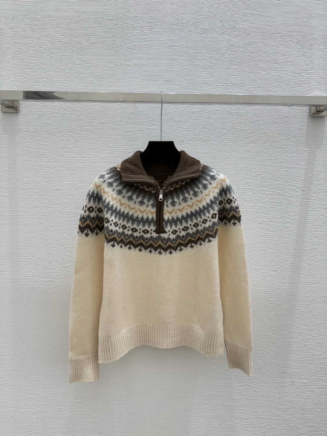 

Early Autumn New High-Quality Fashion Color-Blocked Diamond Pattern Lapel Knit Long-Sleeved Women'S