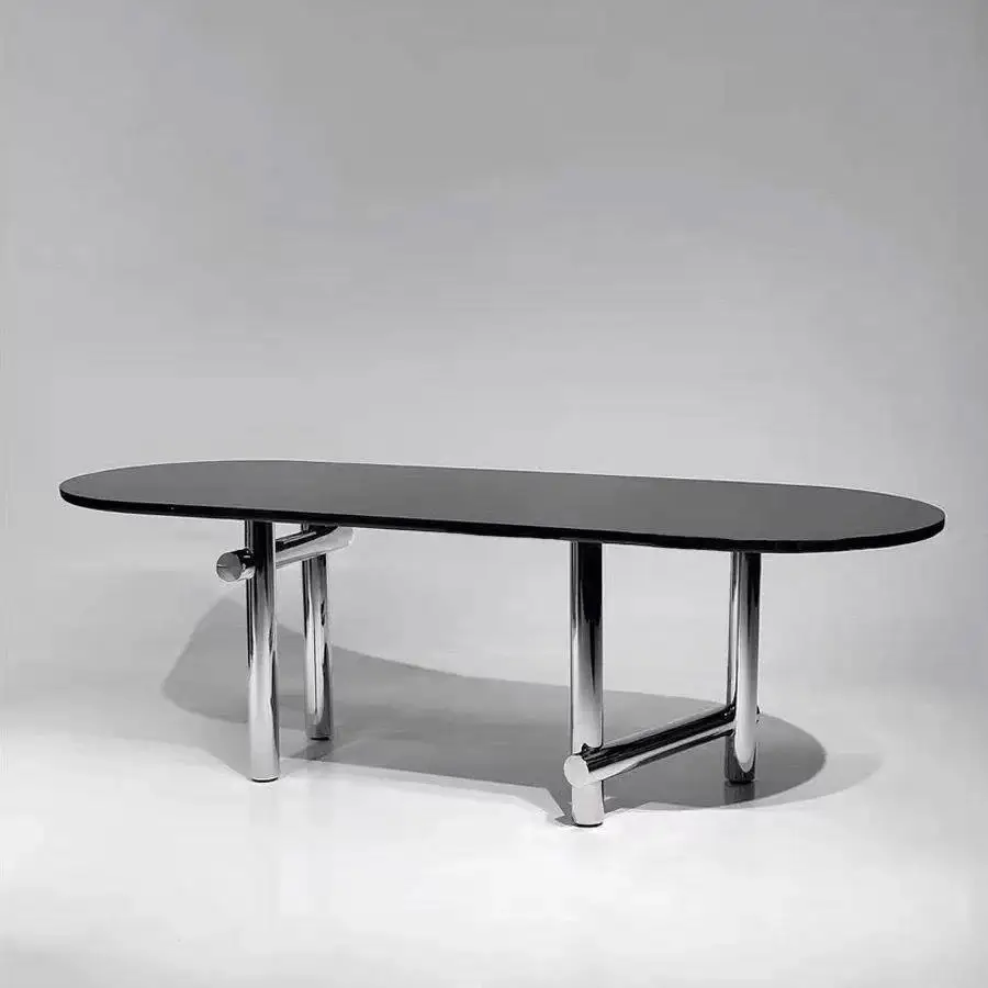 French light luxury solid wood dining table, ancient style designer stainless steel Italian minimalist negotiation table