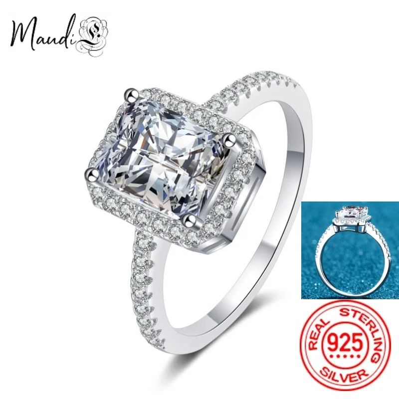 

Maudie Certified Radiant Cut Moissanite Engagement Ring 1CT 2CT Four claws Rings Sterling Silver Weddig Band Gifts