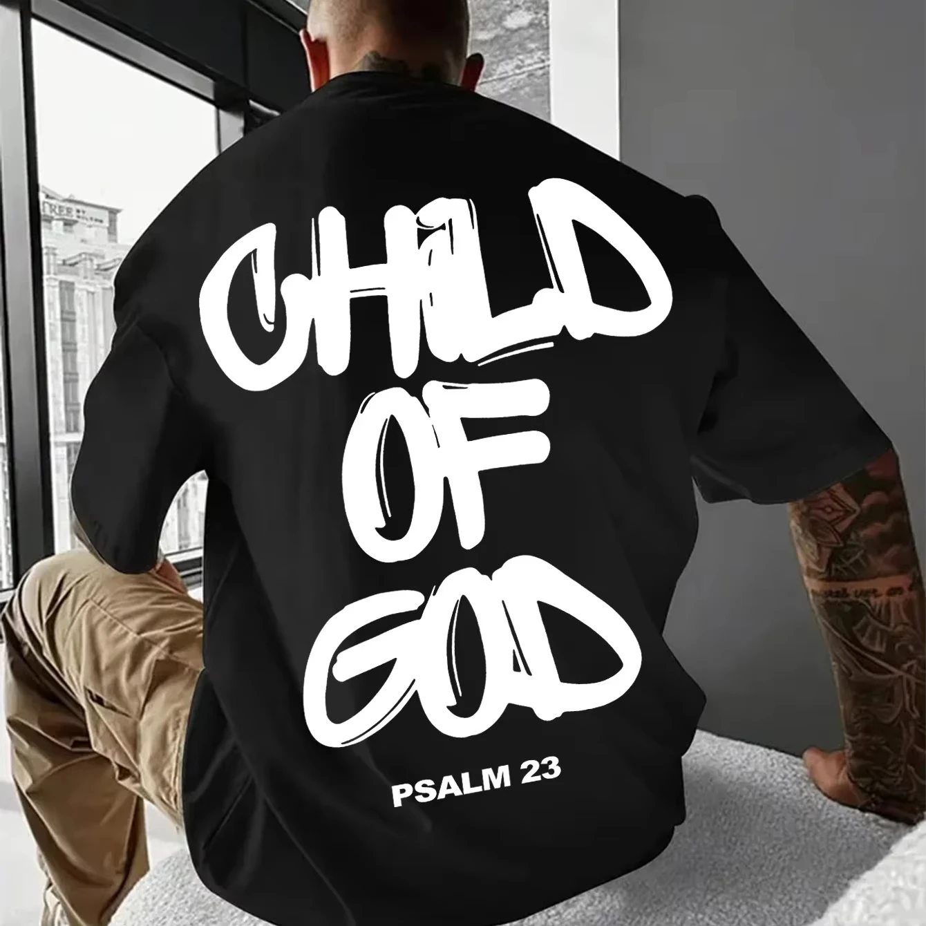 الراحة الدينية مزمور 23 شخصية الجرافيك تي شيرت مطبوع الرجال عادية تي شيرتات قصيرة الاكمام للأنشطة الخارجية بلايز #2