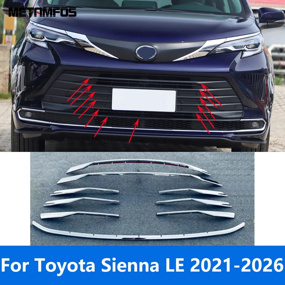 

Front Center Grille Trim For Toyota Sienna LE 2021-2025 2026 Chrome Racing Grill Molding Trim Sticker Accessories Car Styling