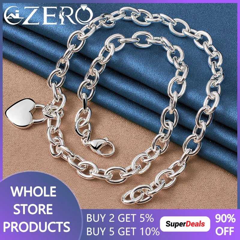 

ALIZERO 925 Sterling Silver 18 Inch Lobster Clasp Chain Heart Lock Pendant Necklace For Women Men Wedding Party Charms Jewelry