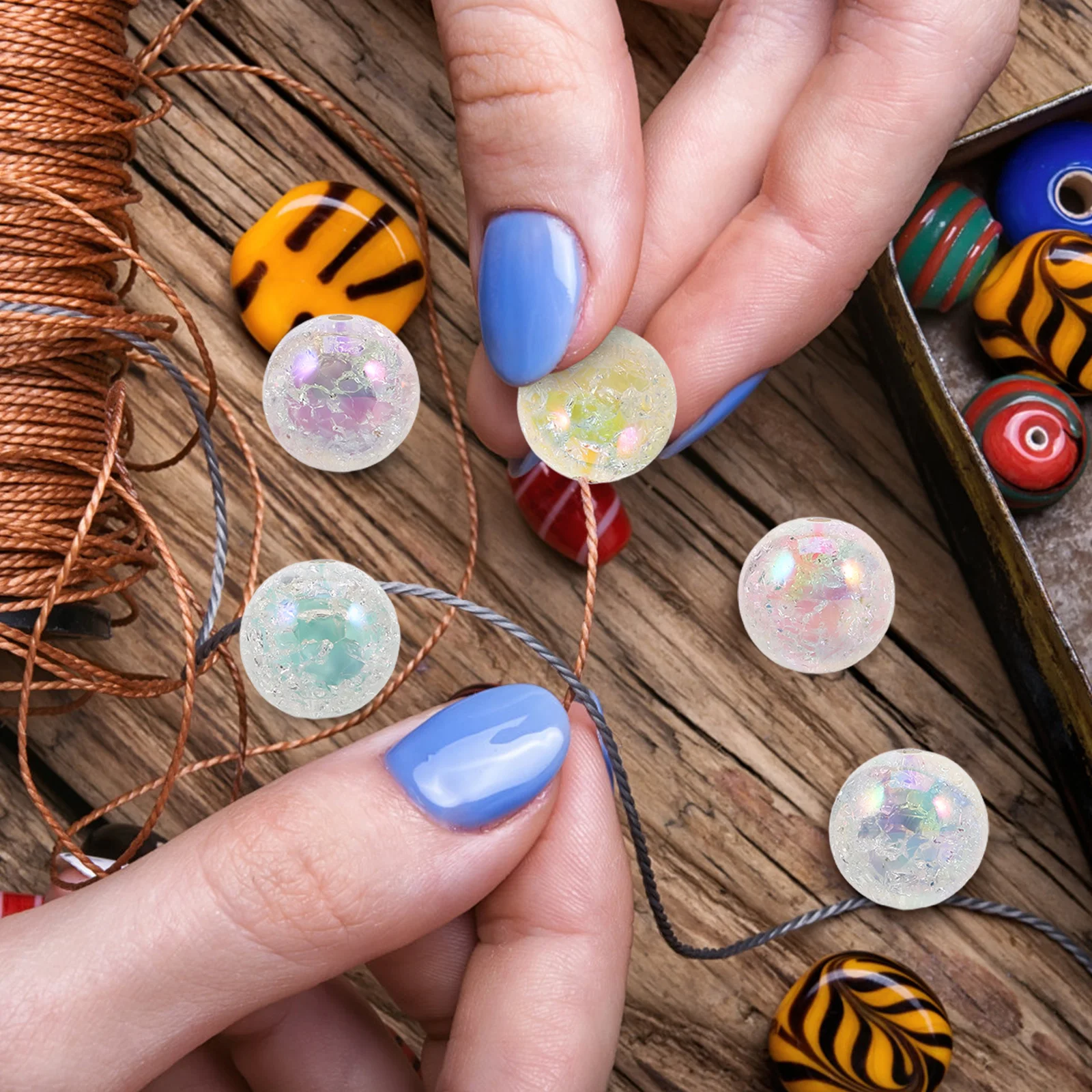 40Pcs Crackle Design Acrylic Round Beads DIY Supplies for Jewelry Making Beads for Keychain Bracelet Crafting DIY Supplies