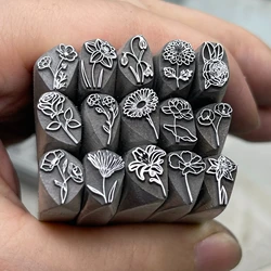 8mm Birthday Flower Design Metal Stamps Jewelry Punch Steel Puncher Metal Stamping Blanks Month Flower Leather Silver Craving