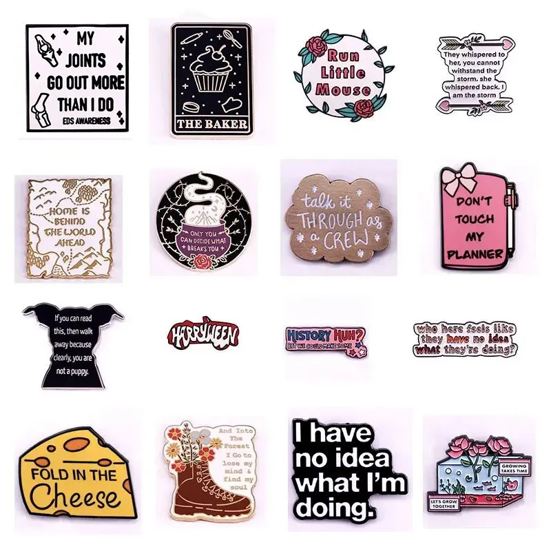 رائعة خليط النبات نمط دبابيس معدنية المينا بروك الإنجليزية الاقتباسات الفنون شارة التلبيب الرجال النساء هدايا مجوهرات الأزياء