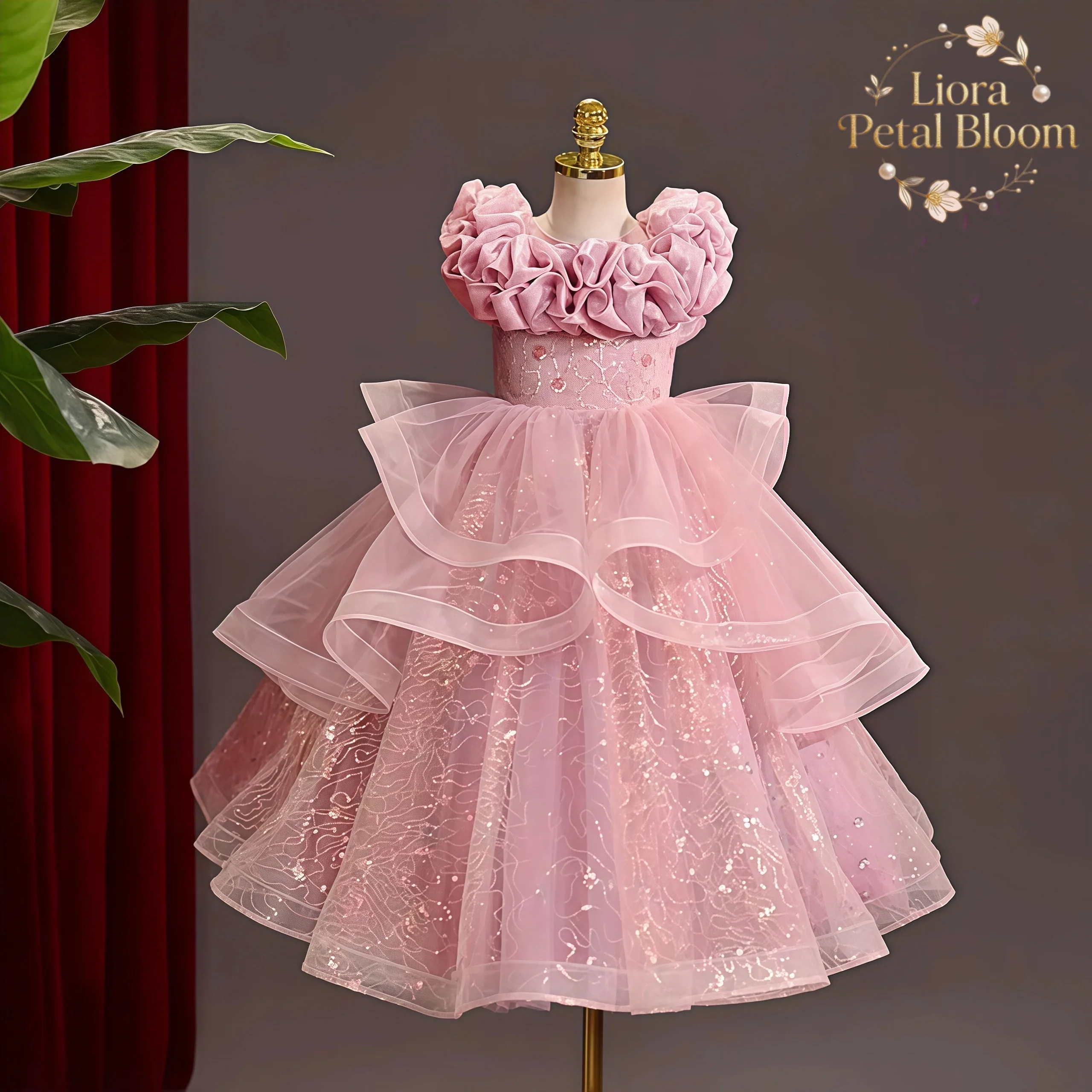 

Girls' Pink Princess Dress Long Formal Gown Flower Girl Dress Flower Girl Attire Photography Outfit Girls' Tulle Gown