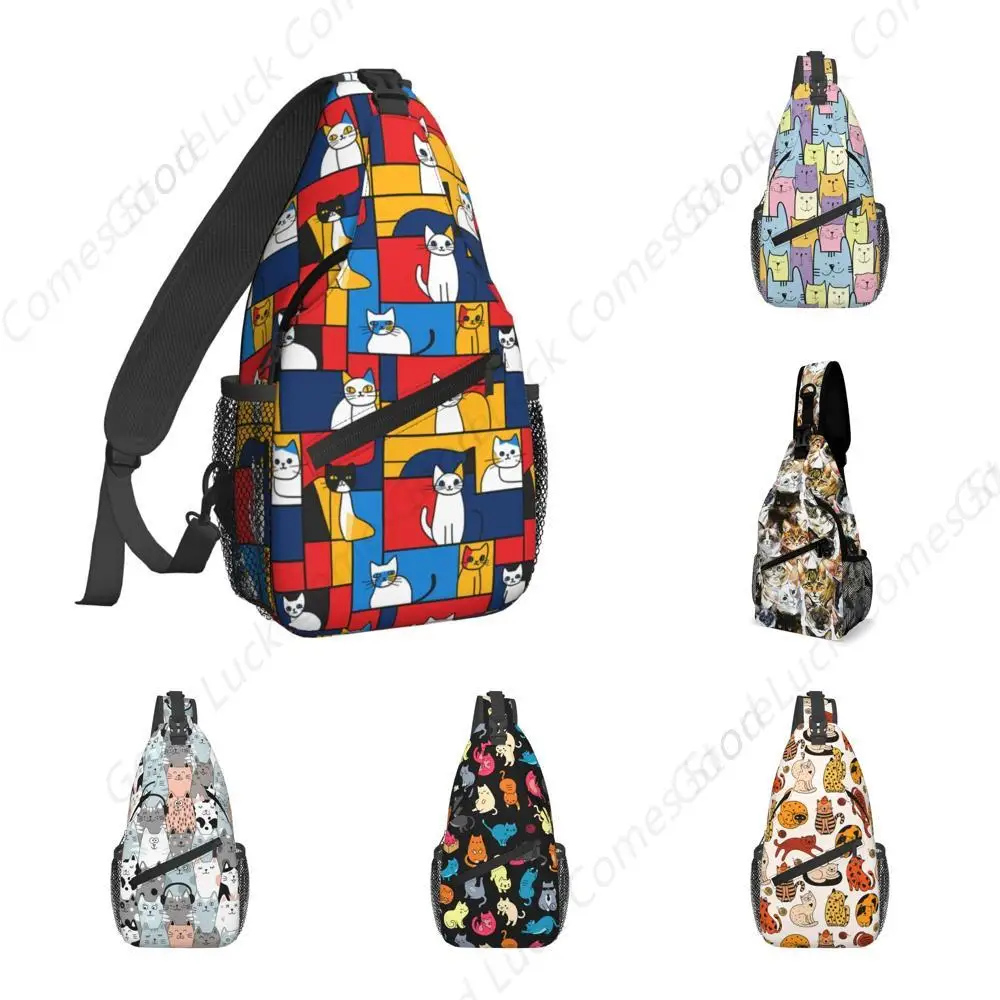

Cat Paw Print Crossbody Sling Backpack Sling Bag Polka Dot Small Chest Bag for Women Men Outdoor Shoulder Bag Travel Hiking