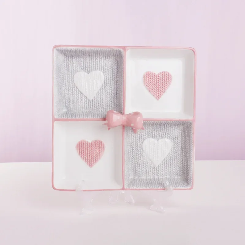 Nordic Creative Heart-Shaped Ceramic Divider Plate Holiday Decorations Plating Porcelain Square 4-compartment Plate Tableware