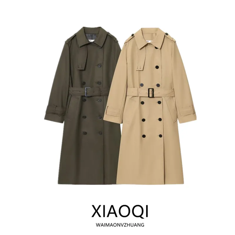 Waterproof Double-breasted Long Sleeve Windbreaker New Autumn 2025 Women's Fashion Outerwear Lapel Coat Commute Loose Fit