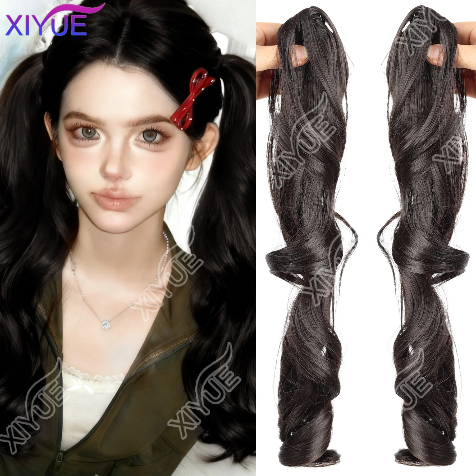 

XIYUE наращивание хвоста синтетический зажим для когтей в шиньоне вьющийся волнистый хвост наращивание волос длинный конский хвост шиньон для женщин