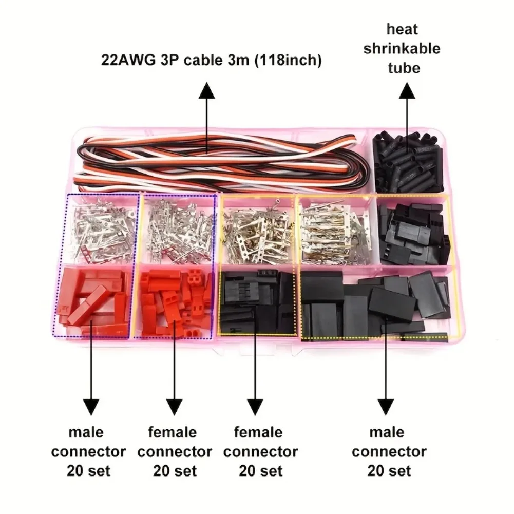 Servo Plug Male Female 40Sets  Connector Crimp Pin Cable Kit Compatible JST SYP Futaba for Hitec Spektrum RC