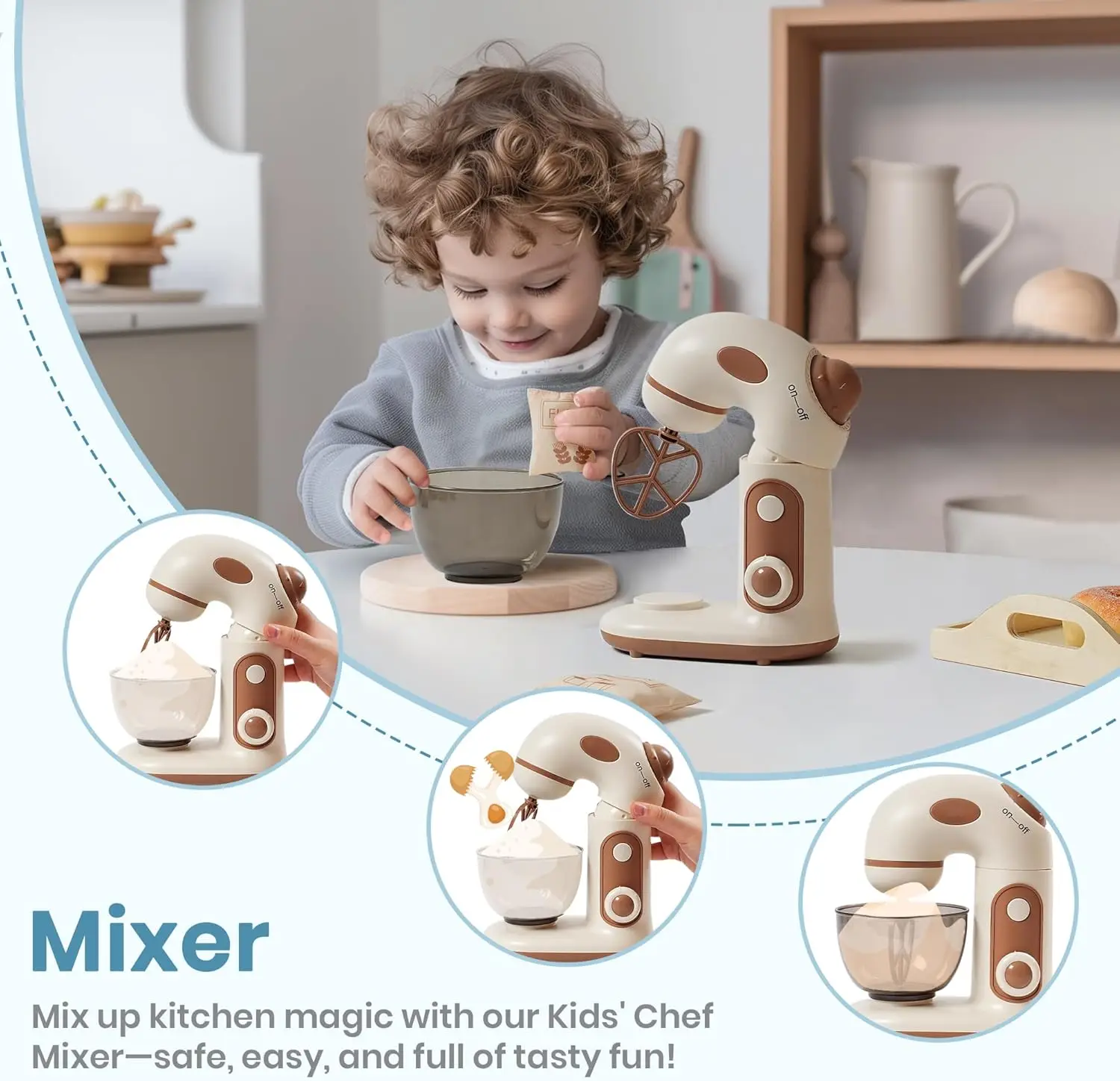 Robotime Robud Kids Toy Kitchen Set Wooden Play Kitchen Appliances with Toaster Mixer Blender  kitchen Playset for kids 4-Set