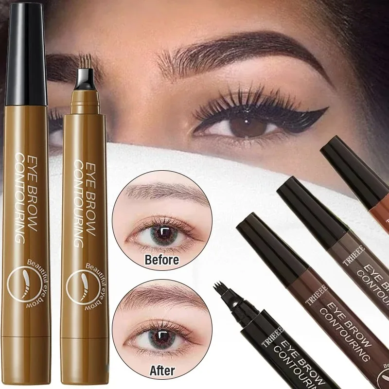 Lápis de sobrancelha com 4 cabeças divididas, longa duração, à prova de manchas, à prova d'água, alta pigmentação, fácil aplicação, caneta líquida para sobrancelha