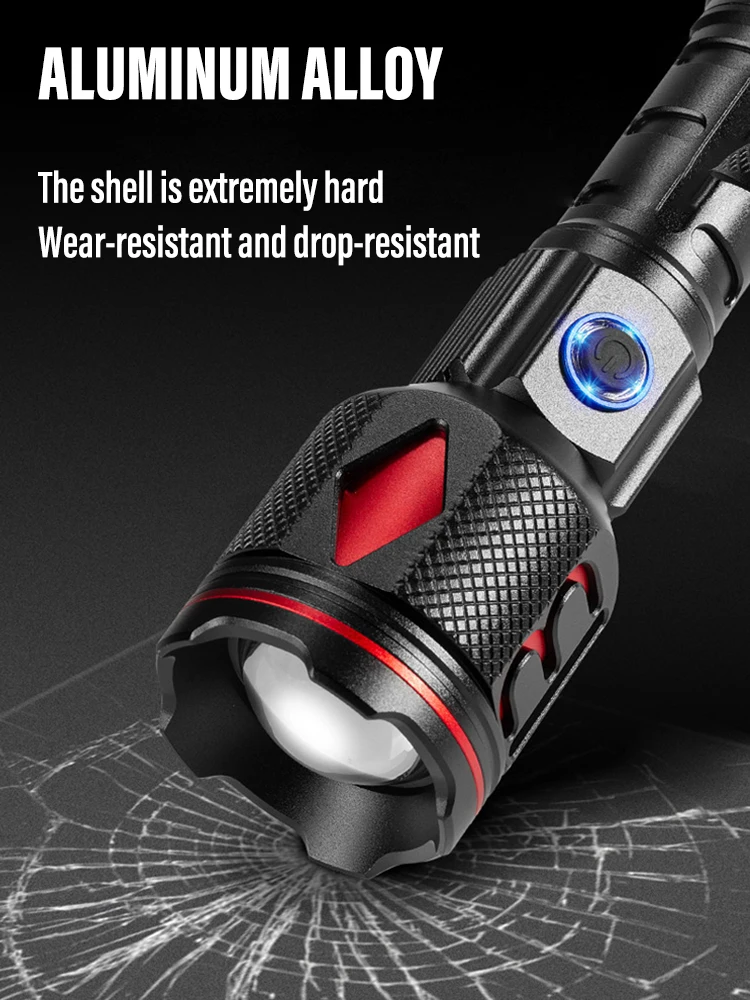 30W Wick LED Flashlight High Power Torch with  and Double Side Lights Lighting Distance 1500M Waterproof Tactical Hunting Lights