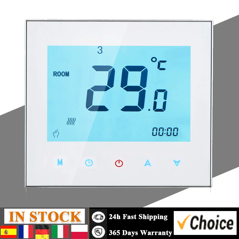 5A AC95-240V Weekly Programmable LCD Display Touch Screen Water Heating Thermostat Room Temperature Controller