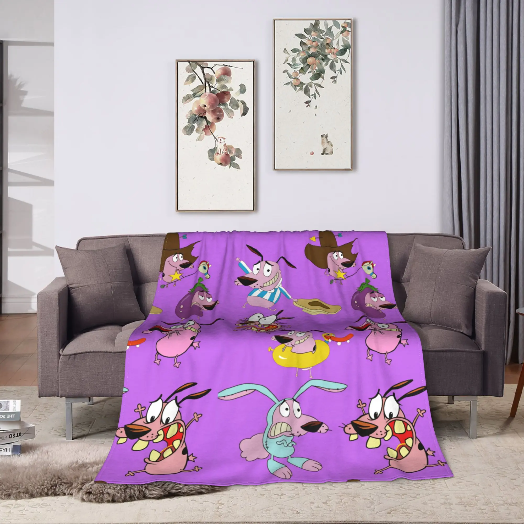 Super Warm Blanket Camping Courage Cowardlys Dog Throw Blanket Cartoon Flannel Bedspread For Bedroom Street Trend Sofa Bed Cover